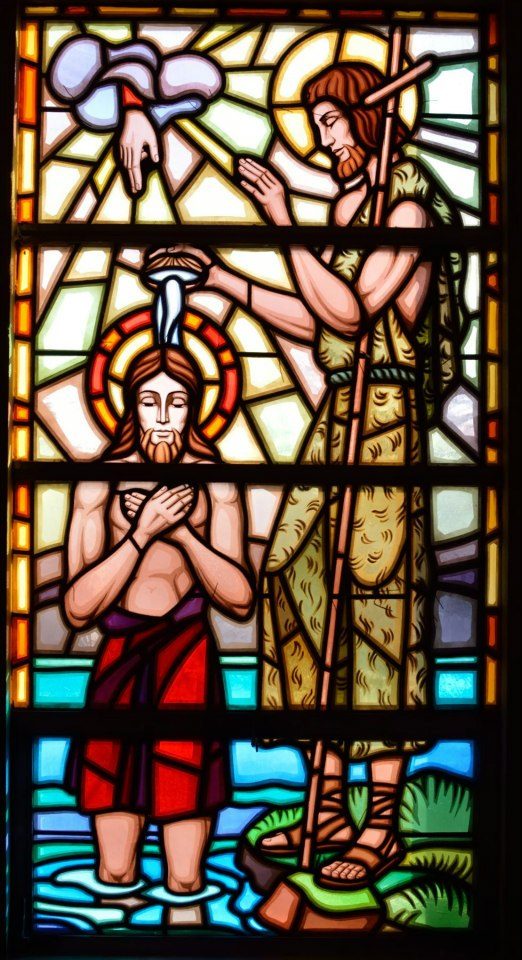 Stained glass of the Baptism of Christ