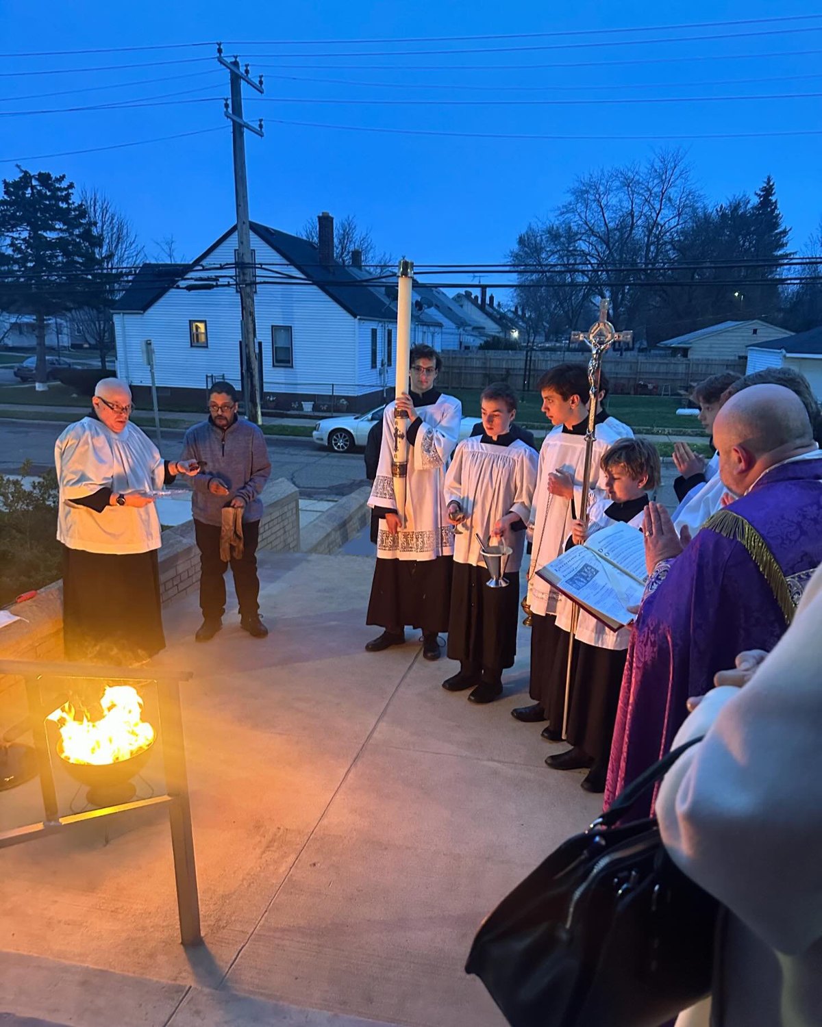 Blessing the new fire at the Easter Vigil