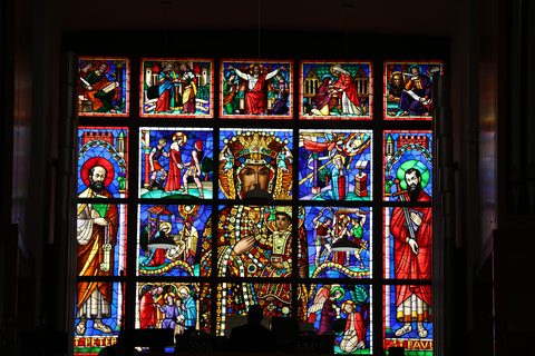 Our Lady of Częstochowa between St. Peter and St. Paul, in the church's great window